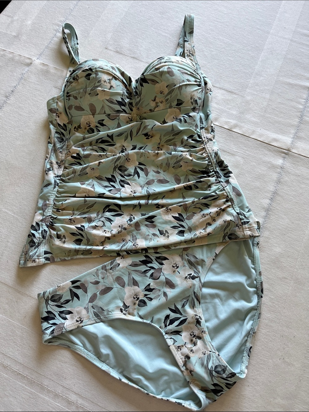 Nip Tuck Swim Floral Tankini Top and Bikini Bottom in Light Aqua